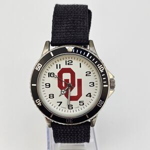 Oklahoma Sooners Men's Watch 40MM White Dial Black Canvas Bands New Battery